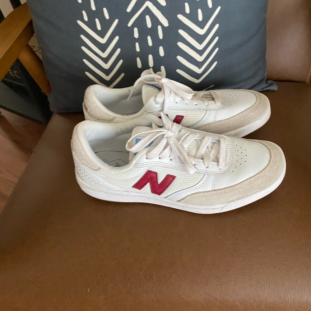 New Balance White and Red Athletic Shoes (looks maroon NB)